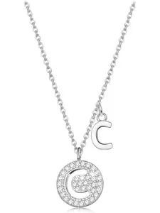 1 Pc 925 Sterling Silver CZ Disc Initial Necklace for Women Men Dainty 26 A-Z Capital Letter Alphabet Pendant White Gold Plated Cubic Zirconia Tiny Letter Necklace