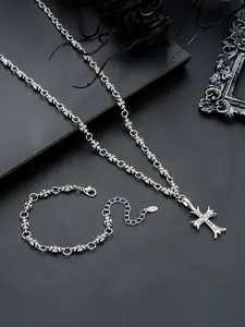 2 Piece Set European Style Necklace Bracelet Set, Men's Rhinestone Cross Bracelet Women's Vintage Fashion Jewelry, All Seasons