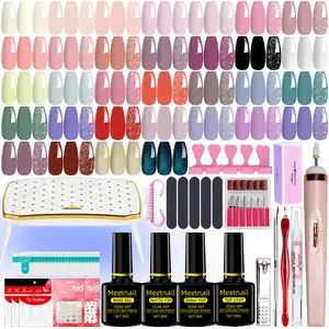 MeetNail 50Pcs Gel Nail Polish Kit with Uv light and Drill Starter Kit 32 Color 8ml Gel Nail Polish  Cutics Manicure Base Coat Glossy Matte and Glitter Top Coat Nail Polish Set Manicure Kits Gifts for Women Teens Girls