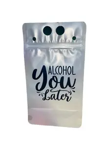 Alcohol You Later Drink Pouches 17oz Reusable Adult Beverage Bags with Straw UV DTF Decal Heat Resistant for Parties & Events