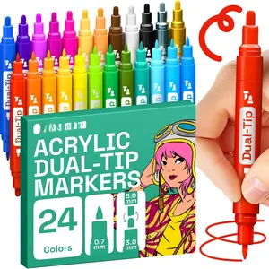 24 Dual-Tip   Markers - Medium + Fine Tip Combo - 22 Bright Colors + 2 Metallic Chrome  Pens