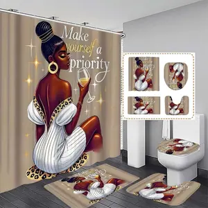 Modern Bathroom Shower Curtain Set with Hooks, No-Drill Multifunctional Bath Divider, Decorative Home Decor Accessories Gift for Friends and Family