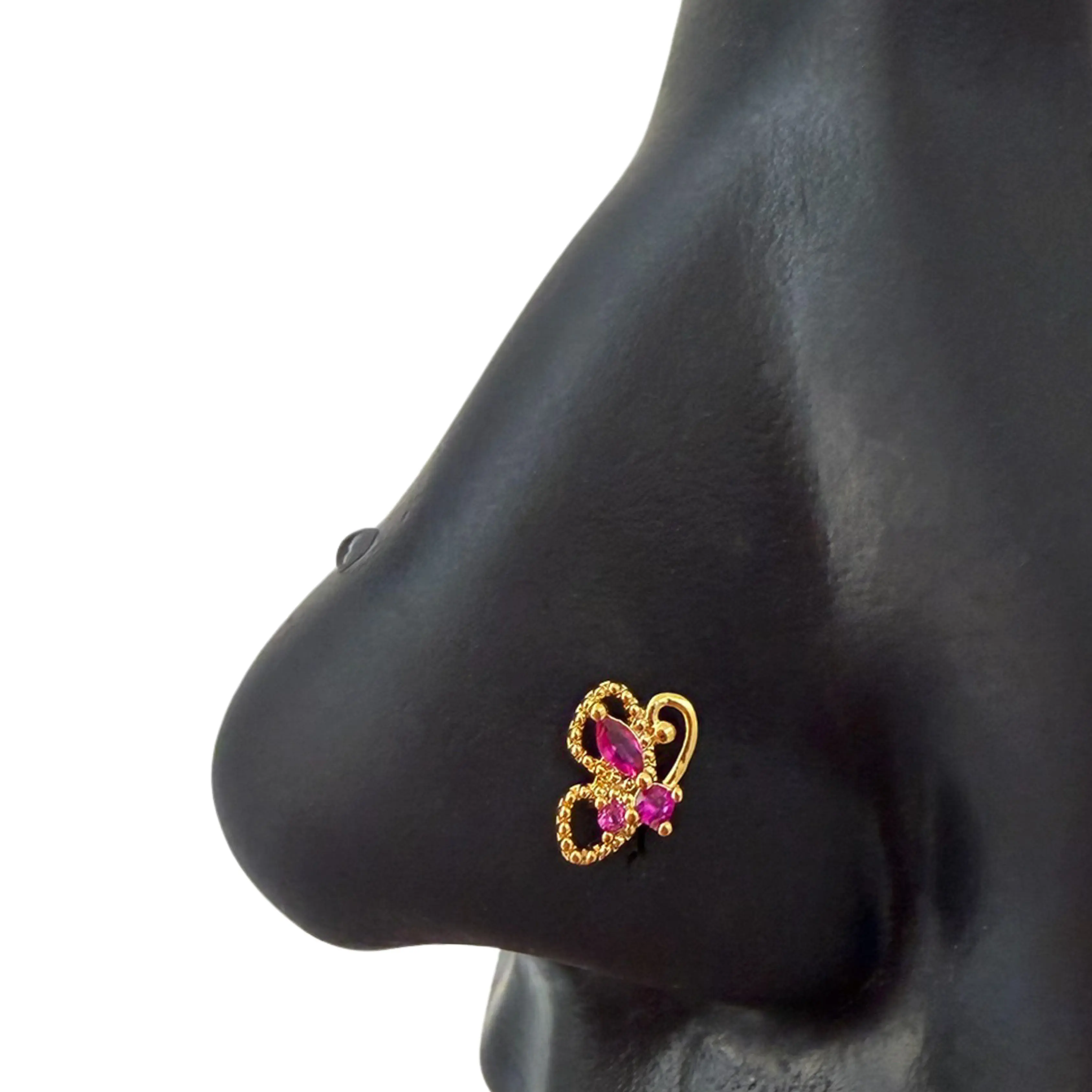 Pink Butterfly CZ Nose Stud, Rhinestone Nose Ring for Women's Fashion Piercing Jewelry