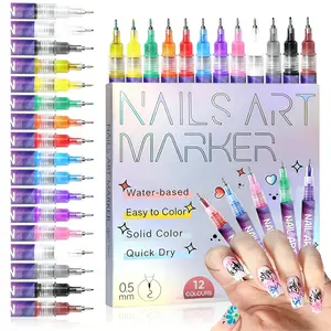 Cutics 12-Color Nail Doodle Pen for DIY Nail Art Quick Drying Acrylic Painting & 3D Dot Embroidery mma acrylic nail - On Nails Quick Drying Dot Stitching Nail Art Pen for Home and Salon DIY, Nails Care Cutics Manicure Polish Cosmetic