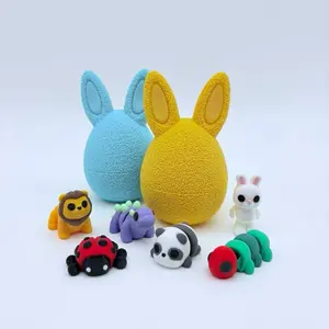 Fuzzy Bunny Easter Egg with 3 Surprise Pocket Pets, Adorable Bunny Ear Design, Reusable for Easter Decoration anxiety stress relief Sensory Fidget Toy Set Bulk Pack