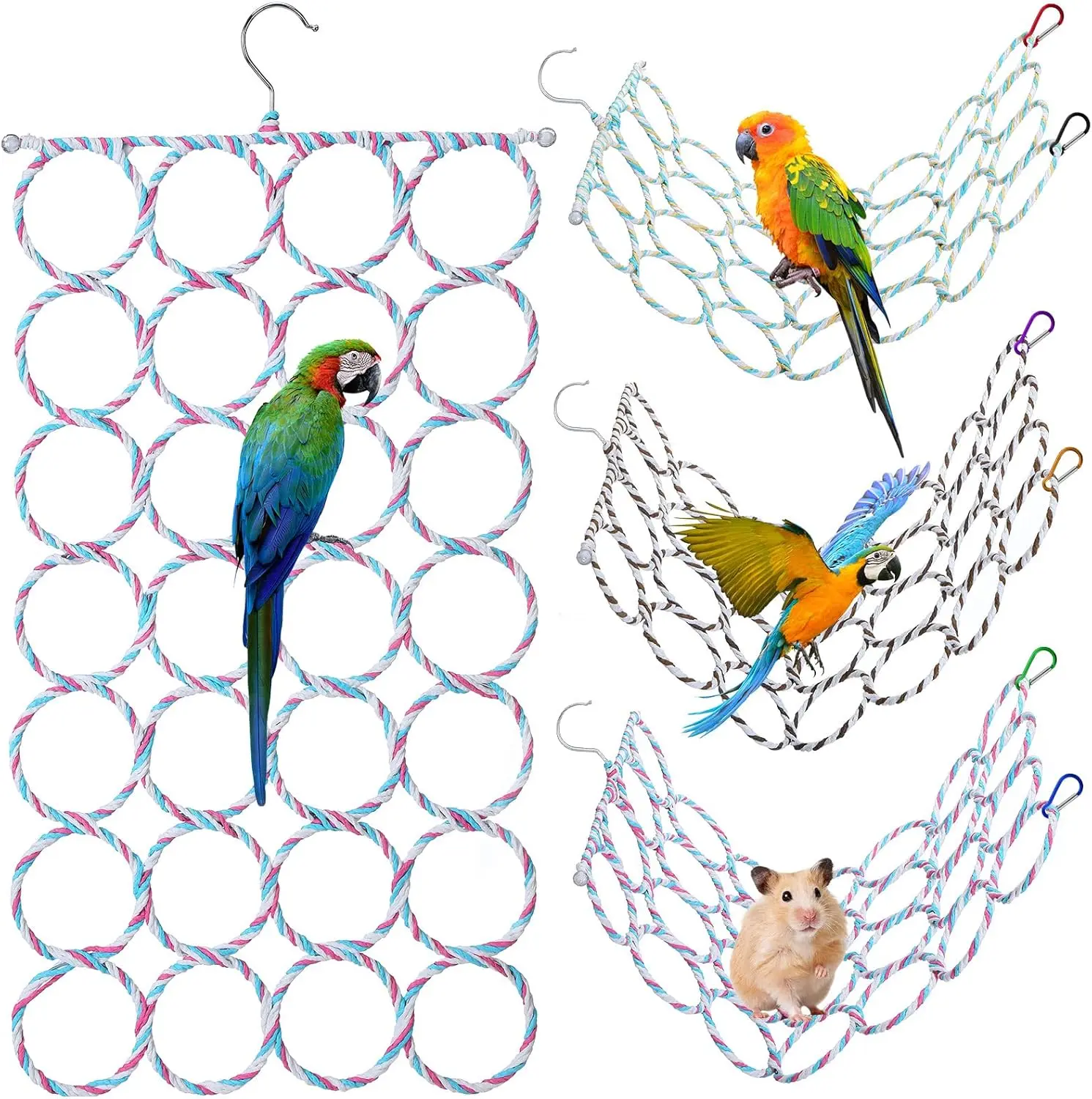 Natural Material Bird Rope Climbing Ladder - Cage Climb Net Hanging Swing Perch Toy for Small Birds, Prevents Pluck, Random Colors, Bird Cage