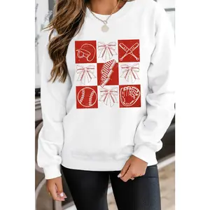 White Baseball Fashion Graphic Cotton Blend Casual Sweatshirt
