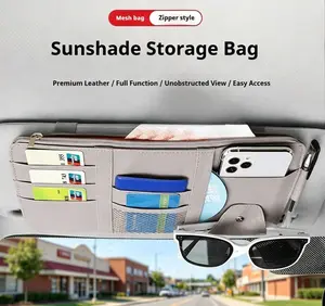3-piece Set - Multi-functional Car Storage Bag Sun Visor Cover Card Holder Driving License Receipt Card Case Car Glasses Clip