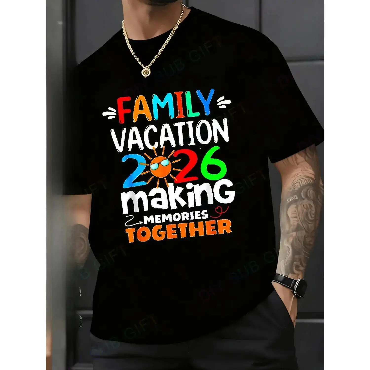2026 Family Vacation Commemorative T-shirt, colorful text and sun pattern, family travel commemorative, pure cotton, comfortable and casual style, men's shirt T-shirt, holiday gift for dad,frisco orange tshirt, big deborah,world tshirts