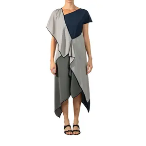 2000S BCBG Black & Grey Asymmetrical Polyester Crepe De Chine Limited Edition Runway Collection Dress New With Original Tags