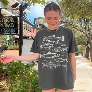 Comfort Colors Vintage Fishing Shirt for Men Women, Retro Fish Tattoo Tee, Angler Gift, Largemouth Bass, Salmon, Tuna, Outdoors Nature Graphic T-shirt