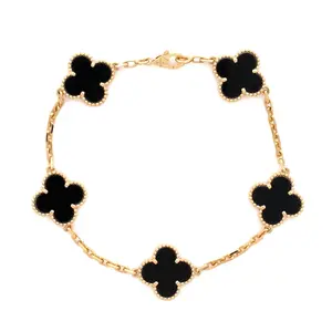Pre-owned Van Cleef & Arpels Vintage Alhambra 5 Motifs Bracelet 18K Yellow Gold and Onyx by Rebag