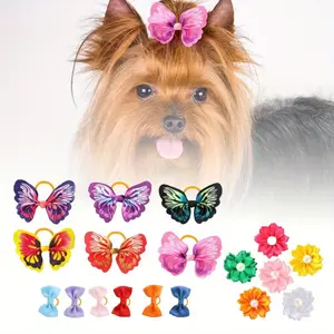 36 pcs Cute Dog Hair Bows with Rubber Bands simulation pearl rubber band Dog Bows Pet Grooming Products petal hair rope for Pets Puppy Cats Grooming Accessories Fashion Accessories