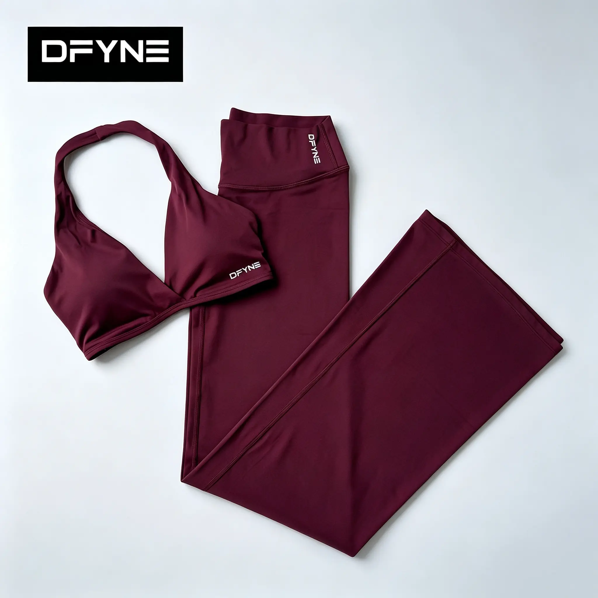DFYNE Buttery Naked Feel Gym Outfit, Halter Sports Bra With Detachable Pads + Tummy Control High Stretch Long Leggings, Non-Sheer Sweat Wicking Matching Set for Yoga Jogging Outdoor Workout
