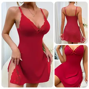 Women’s deep V lace semi-sheer camisole dress with adjustable shoulder straps, available in multiple colors; suitable for everyday wear and all seasons; skin-friendly, breathable, soft, and form-fitting—ideal as a Valentine’s Day gift.