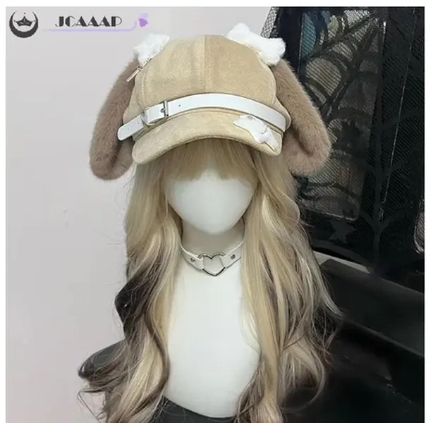 Kawaii Floppy Dog Ear Baseball Cap Plush Animal Ear Hat for Women Lolita Cosplay