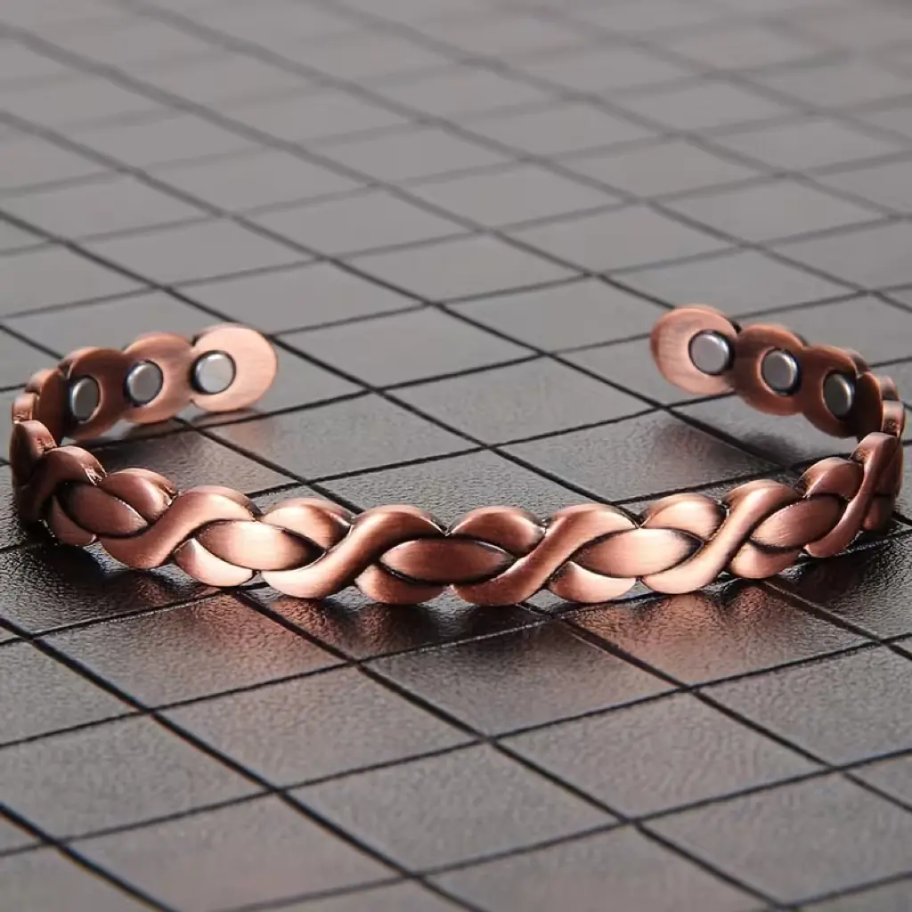 Unisex Adjustable Copper Magnetic Bracelet-Ring Set Pair (2pcs), Fashion Costume Jewelry Gift Idea for Loved Ones