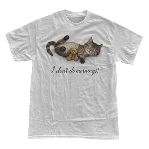 The I Don’t Do Mornings Cat Graphic T-Shirt, Sleeping Kitten Teddy Bear Tee, Cute Cat Lover Shirt, Menswear Top, Womenswear Top Underwear Streetwear