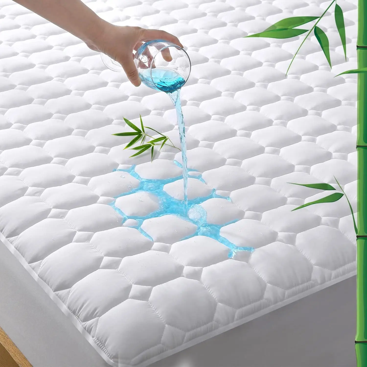 Mattress Protector  Rayon from , Deep Pocket Mattress Pad Cover Fit up to 6''-21'', Breathable Soft Filling Quilted Fitted Mattress Topper