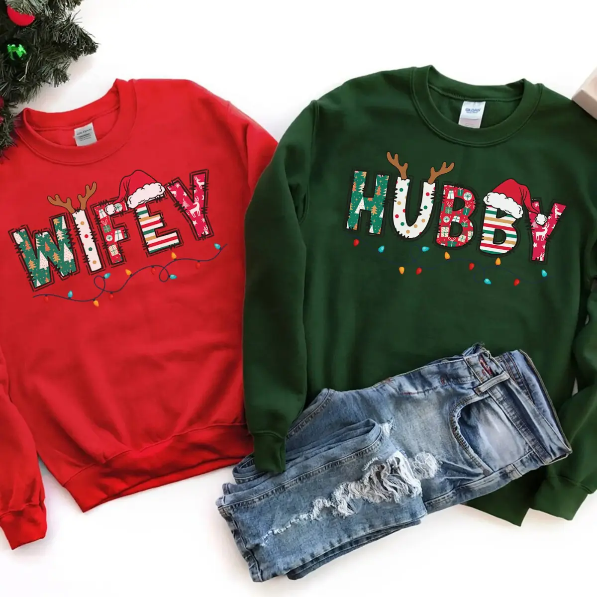 Wifey Hubby Christmas Sweatshirt, Matching Christmas Sweatshirt, Christmas Family Sweater, Christmas Gift, Christmas Couple Sweater Casual Comfort