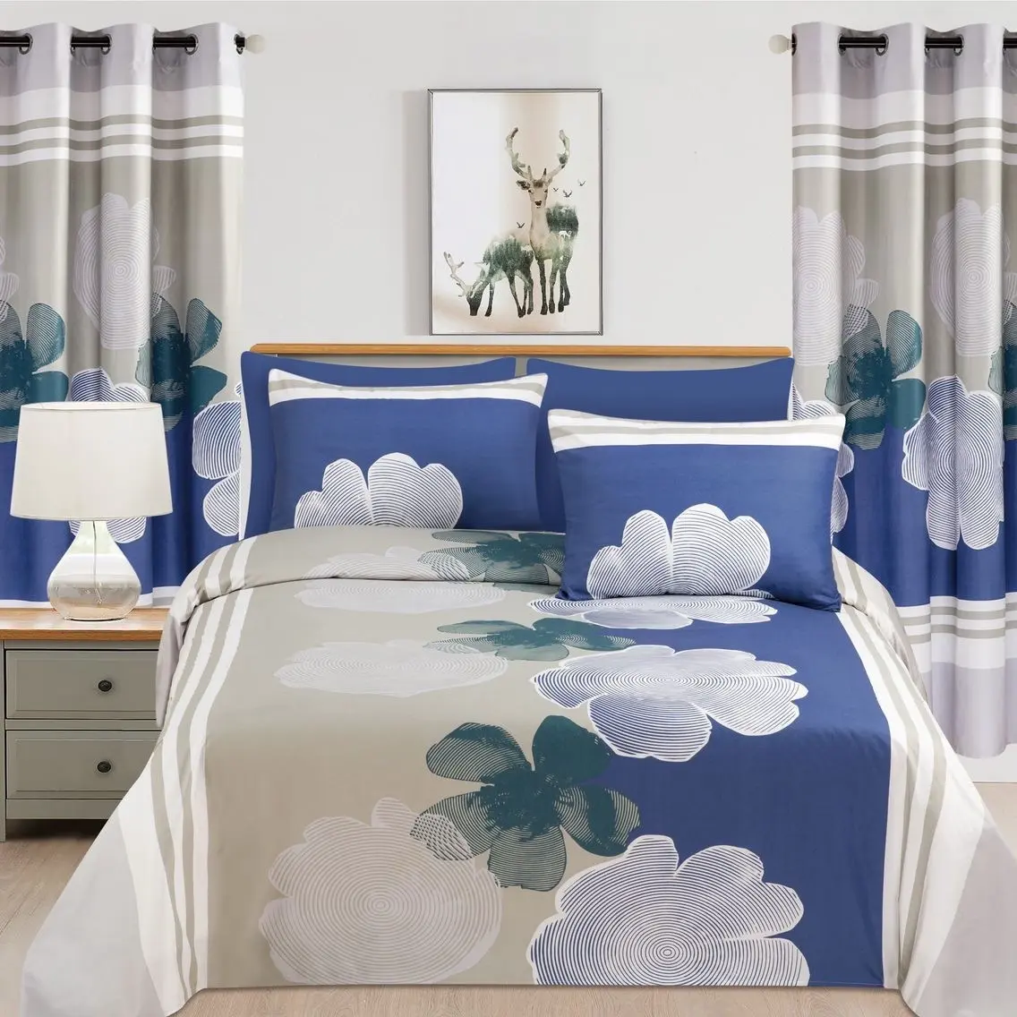 Hallmark 8 Pcs Bed Sheet Set with Bonus Pair of Curtains - Perfect for Your Home