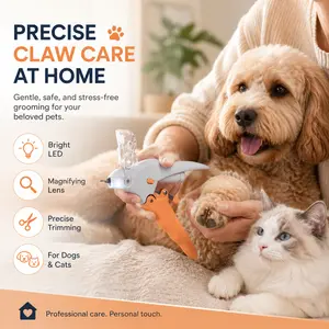 Functional Pet Nail Clipper with Integrated LED Light & Safety Guard Prevent Over-Cutting Skin, Comfort-Grip Shears for Precise Nail Trimming