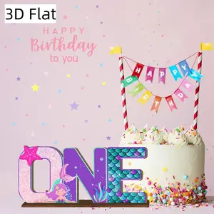 Mermaid Theme First Birthday Party Decoration, 3D Wooden One Letter Ornament, Birthday Scene Props, Dreamy Ocean Style