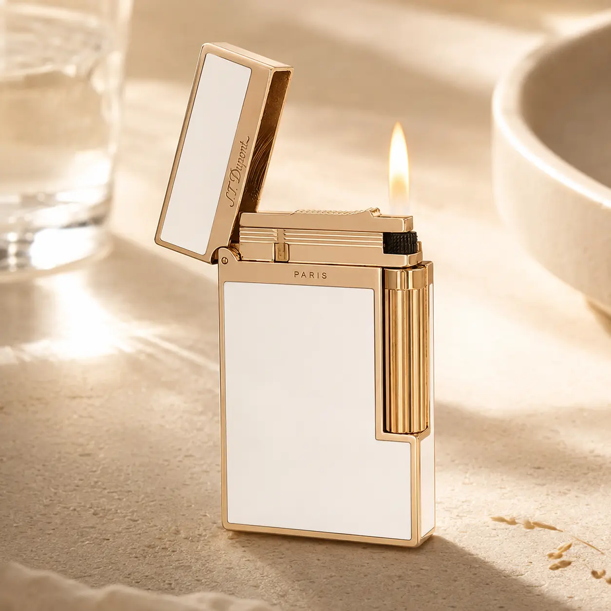 [Lacquer] DPT White Lacquered Gold old-fashined Lighter 125g best gift for father husband, Metal Lighter, Classic Lighter Accessories, Full Metal Body Lighter Accessories