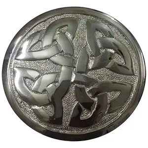 AAR Men,s Scottish Celtic design Kilt Brooch Fly Plaid Chrome Finish 2.70" diameter