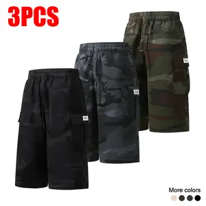 3-Pack Men's Premium Camouflage Cargo Shorts - Drawstring Waist Label Patch Wide Leg Relaxed Fit Streetwear