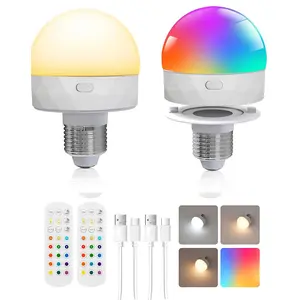 2-Pack  Rechargeable Battery Operated Light Bulb with Remote, Dimmable LED Bulb with 15 Colors Selectable & 3 Timer, Wireless Detachable Puck Light Bulb for Wall Sconce, Non-Hardwired, Dimmable Led Lights