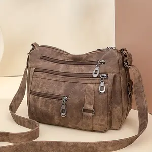 Women's Messenger Bag - Solid Color Casual Shoulder Bag with Zipper Closure and Polyester Lining Pu Leather Crossbody