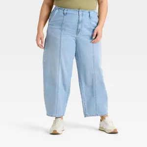 Women's Mid-Rise Barrel Leg Ankle Jeans - Universal Thread Blue Denim 16: 26" Inseam, Relaxed Leg