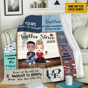 Petthouse | Personalized Name Couple Throw Blanket, Together Since Fleece Blanket, Heart Pattern Couple Blanket