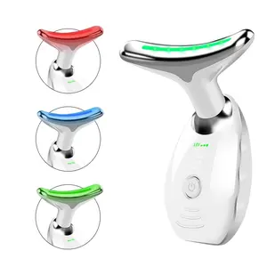 Facial Beauty Device, Face Massager Tool for Skin Care, Based on Triple Action LED, Thermal, and Vibration Technologies, Red and Blue LED Light, 7 Color Led Face and Neck Massager for Home Use