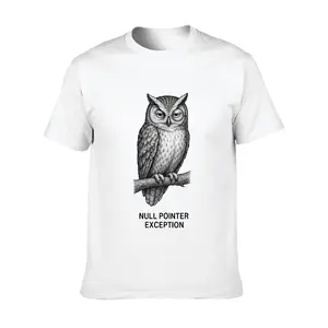 Casual Style Men's T-Shirt Owl And Null Pointer Exception Graphic Summer Wear For Tech Enthusiasts And Programmers