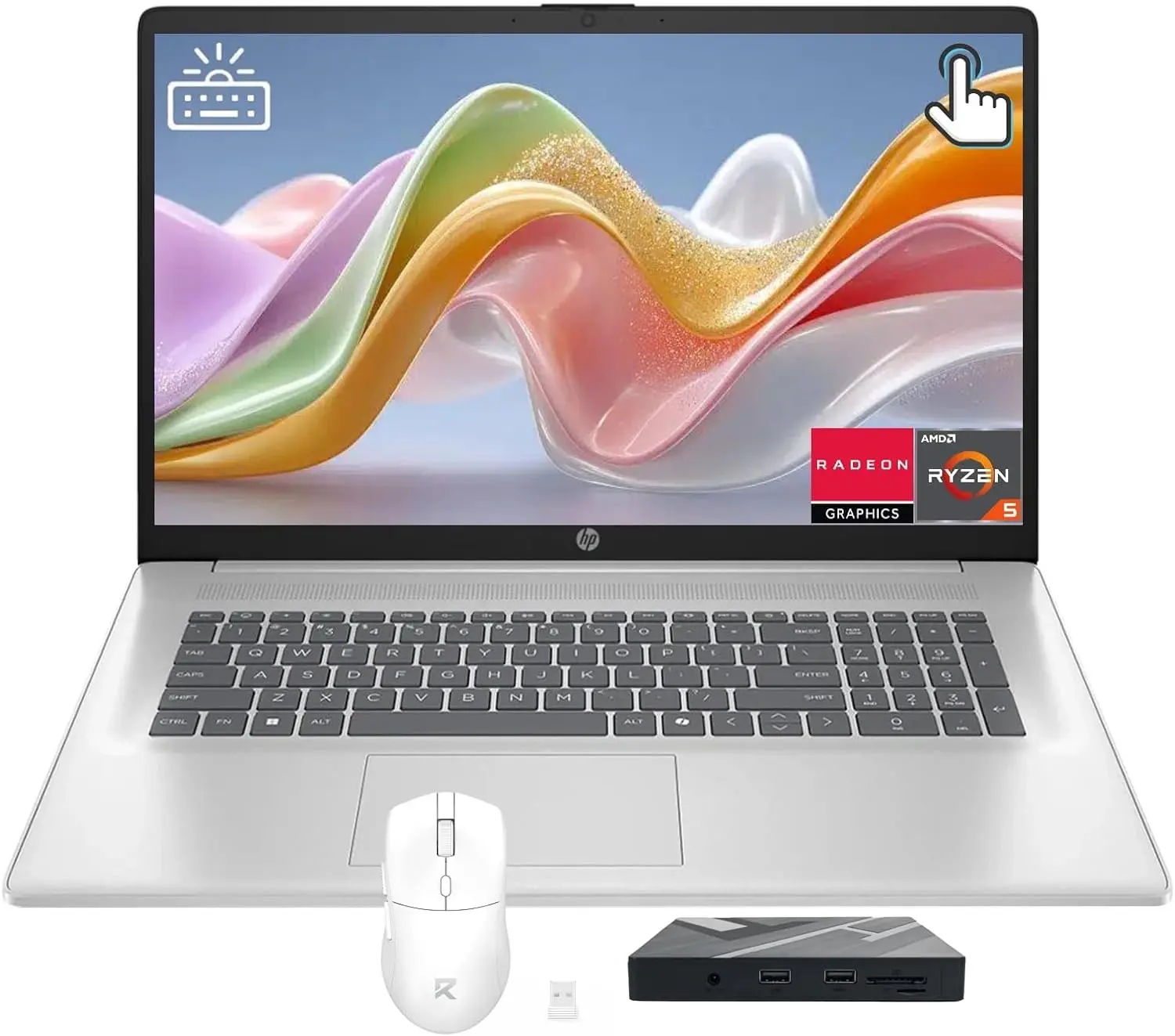 HP 17.3" Touchscreen Business Laptop, AMD Ryzen 5 7430U (6-Core),Large Anti-Glare Display, Backlit Keyboard, WiFi 6, Office 365 Web Version,Windows 11 Pro, Ideal for Office & Students, w/Accessories