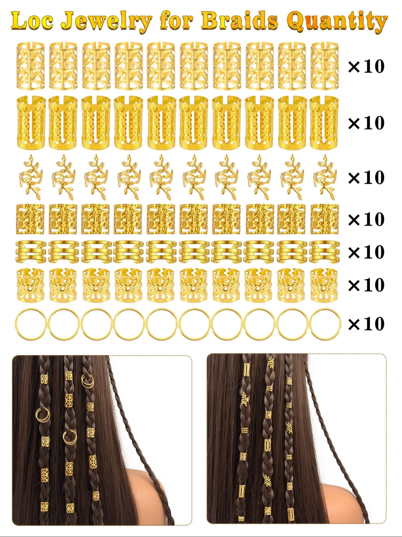 70pcs Hair Beads Hair Cuffs, Braiding Hair Rings, Alloy Hair Charms for Loc Braids, Adjustable easy adjustment Metal Braid Hair Accessories, Unique Charms, All Seasons, Stylish Choice, hair styling
