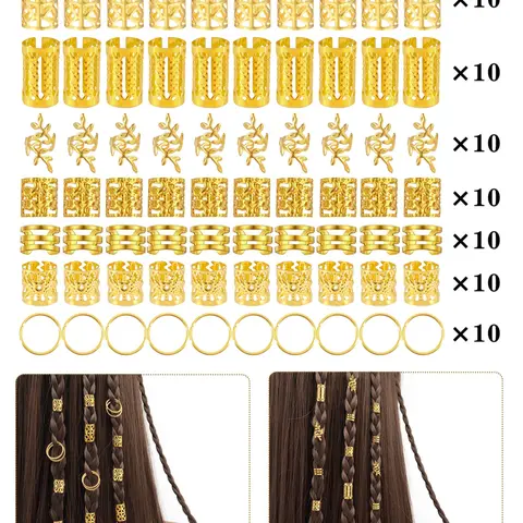70pcs Hair Beads Hair Cuffs, Braiding Hair Rings, Alloy Hair Charms for Loc Braids, Adjustable Metal Braid Hair Accessories, Unique Charms, All Seasons, Versatile Use, Stylish Choice, hair styling