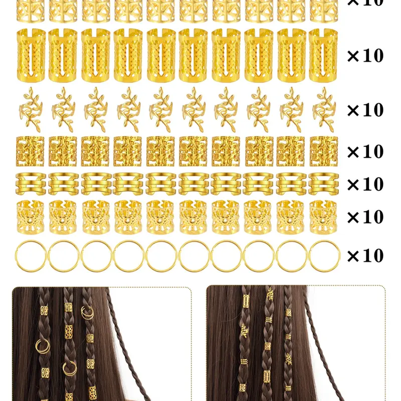 70pcs Hair Beads Hair Cuffs, Braiding Hair Rings, Alloy Hair Charms for Loc Braids, Adjustable Metal Braid Hair Accessories, Unique Charms, All Seasons, Versatile Use, Stylish Choice, hair styling