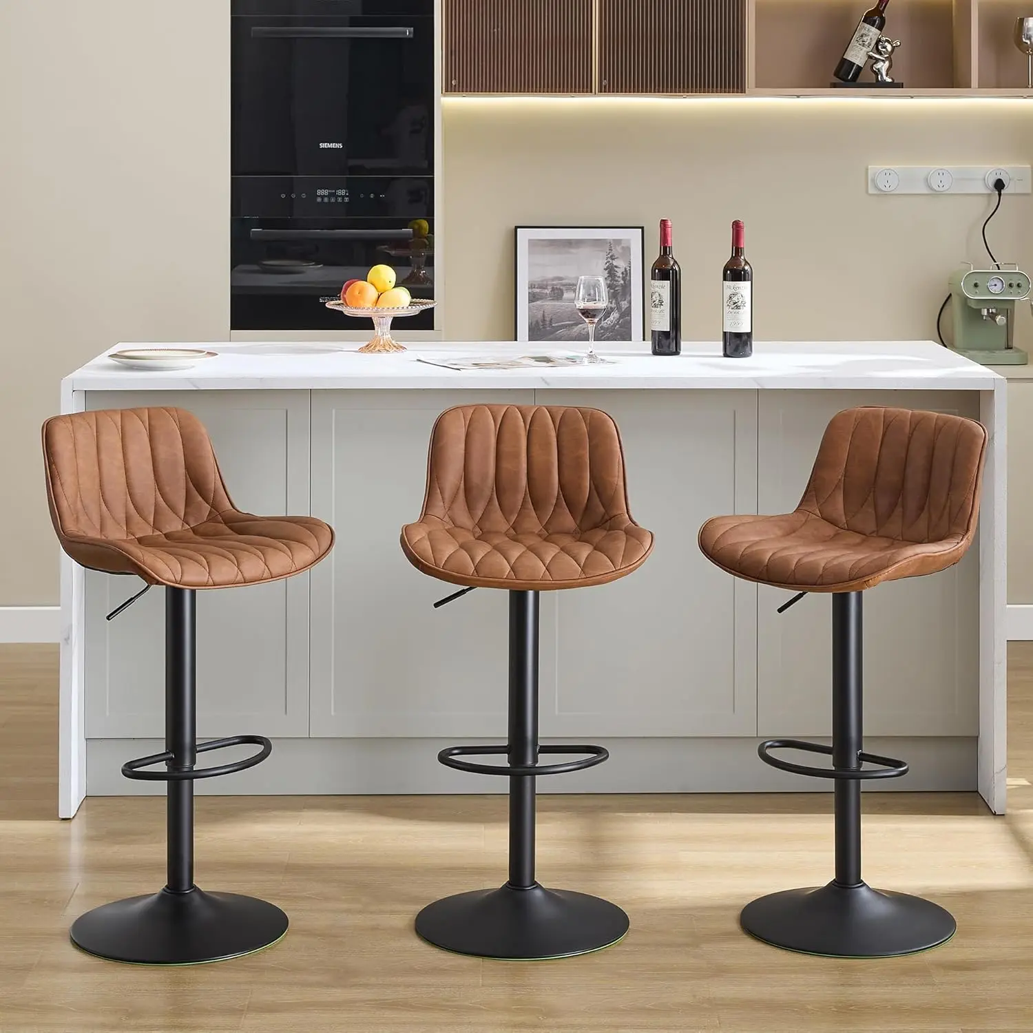 FIRAVOE 360° Adjustable Indoor Swivel Barstools - 25-33in Artificial Leather Upholstered Modern Chairs with Back, Footrest, Height Adjustability for Bar, Kitchen Island (Indoor Swivel Seat)