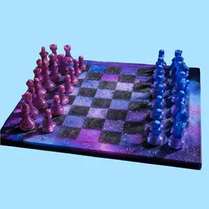 **Handcrafted Galaxy Resin Chess Set - Cosmic Purple & Blue Celestial Game Board | Luxury OOAK Art by Crazy Chaotic Crafter**