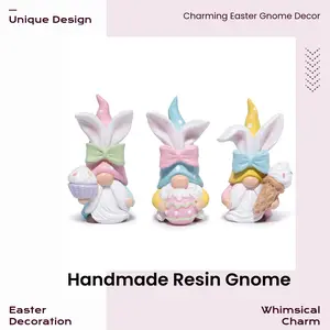 Hodao 2026 Handmade Resin Easter Gnome with Bunny Ears  | Cupcake/Egg/Ice Cream Decor Spring Home Gift Decorative Statue easter decorations