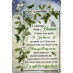 8x12 in Vintage Metal Sign with A Letter From Heaven, Butterfly and Daisy, Sympathy Memorial Wall Decor, Bereavement Gift for Home