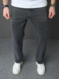 Men's Solid Color Loose Fit Dark Wash Jeans, Casual Comfy Straight Leg Trousers for Daily Wear, Fashion Men's Bottoms for All Seasons, Cotton