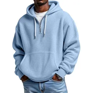 Men's Waffle Hoodie: 2025 Double Hood Zip Up with 3D Print|   Trendy Textured Streetwear Pullover