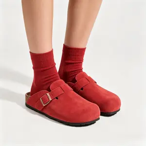 Women's Suede Clogs, Comfort Slip-On Mules with Adjustable Buckle, Soft Footbed Non-Slip Casual Shoes for Indoor & Outdoor