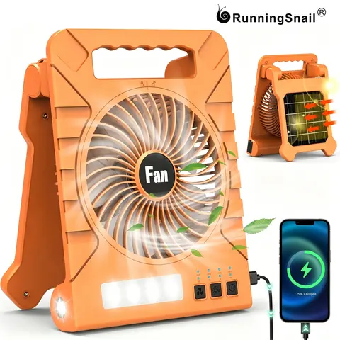 Rechargeable Solar USB & Mobile Fan - Folding Detachable Desk Model, 4 Adjustable Speeds, Portable Mini, USB Port, 3-Level Reading LED Light, Energy-Efficient Multifunctional Shell, Built-in Solar Panel & Battery Charger for Hiking, Home Use, Adjustable S
