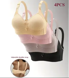 4PCS Women's Adjustable Strap Push Up Bra Soft Comfort Fit Breathable Hook & Eye Lingerie Top for Daily Wear All Seasons Soft Fabric Brabras-Everyday bra gift for her/mother