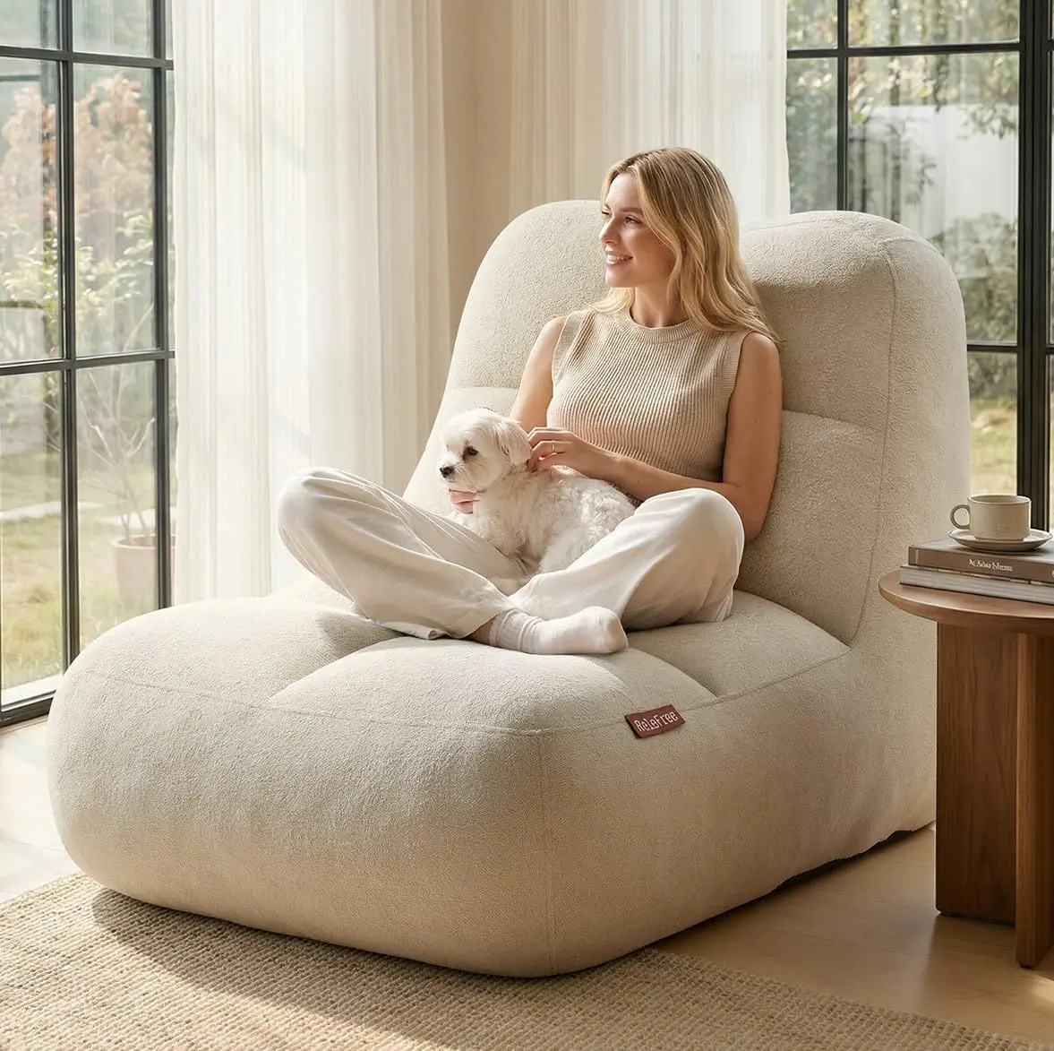 Relefree Giant-Sized Bean Bag Chair for Adults, High-Back Cloud-Soft Foam Armless Lounge Chair, Skin-Soft Fabric Zoned Modern Design, Cloud-Like Body Contour for Bedroom Gaming Nook, 47.24"×38.58"×32.68"